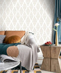 Living room with beige and white stripe peel and stick wallpaper self adhesive vinyl roll for walls and cabinets waterproof and removable