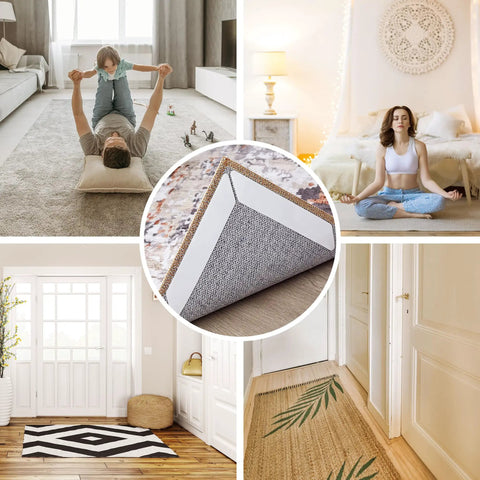 No Slip Rug Stickers 10 Pack For Hardwood Floors And Area Rugs, Carpet Corner Grippers Prevent Slipping, Adhesive Rug Pads And Rug Stoppers For Safe, Curl Free Rugs White