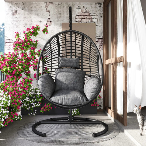 Cozy Hanging Egg Chair With Stand For Indoor And Outdoor Living, Perfect Patio Or Balcony Chill Spot, Wicker Swing Hammock