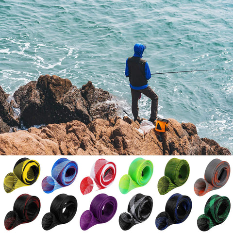 12 Pack Rod Sock Fishing Rod Sleeves Mesh Covers For Spinning And Casting Rods Dope Protective Sleeve With Flat Or Pointed End 12 Color Options For Sea Fishing Gear, angler on rocks