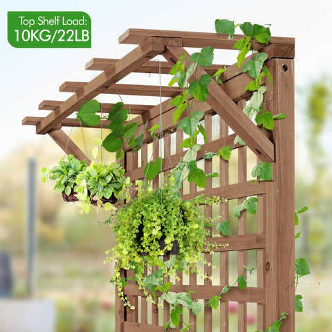 72 Inch High Horticulture Garden Planter With Trellis for vine climbing plants, dark brown, durable fir wood construction