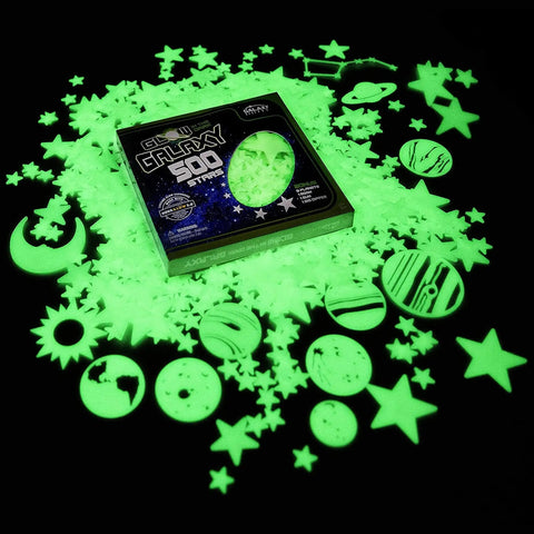 Huge 500 Piece Glow In The Dark Ceiling Stars Set with Sun Moon Earth Planets and Big Dipper for Kids Room