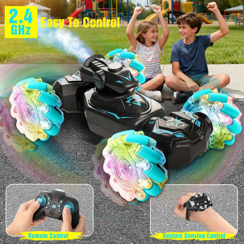 Gesture Sensing Remote Control Car With Dual Mode Control, 4WD Hand Controlled Transforming Stunt Vehicle With 360 Spin
