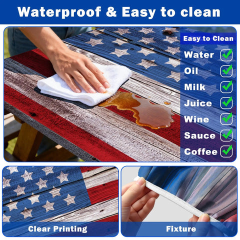 Cleaning liquid on American Flag Picnic Table Cover Set With Bench Covers For 72 By 30 Inch Tables And 72 By 12 Inch Benches Waterproof