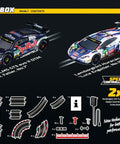 Overview of Electric Powered Slot Car Race Set with 29 Feet of Track, featuring Audi and Lamborghini slot cars, track pieces, and controllers.