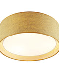 Modern 3 Light Flush Mount Ceiling Light With Fabric And Acrylic Double Drum Shade In Flaxen Delivers Cozy Warm Glow