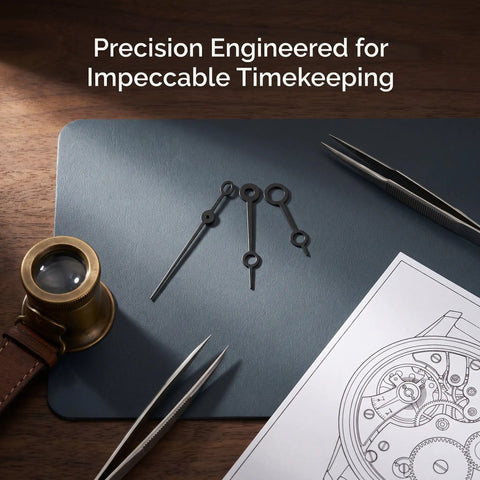 Metal Watch Hands Set Compatible With NH35 364R 7S Movements Replacement Parts Upgrade Kit For Horology Enthusiasts Precision Repair Accessories In Black displayed on work surface with tools.