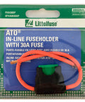 High Durability Inline Fuse Holder With 30 Amp Fuse And Carded ACS ATO Style For Auto And DIY Builds Includes Two 4 Inch Leads Of 16 Gauge Black Wire Made Easy in packaging