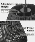 Handwoven Rattan Basket Shade Boho Chic Pendant Light 16.5 Inch Matte Black Modern Farmhouse Coastal Chandelier detail