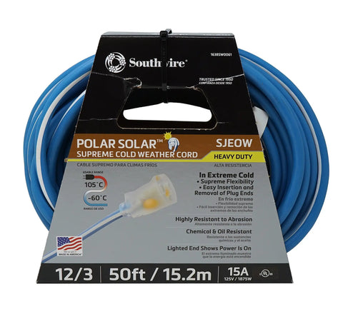 Polar Solar Supreme Heavy Duty Extension Cord Built Tough for Harsh Weather and Job Sites with Lighted Plug 12 Gauge 50 Foot