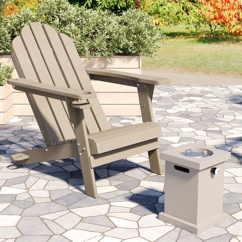 Portable Square 14 Inch Smokeless Fire Pit Table For Outdoor Patio And Backyard Heating 10000 BTU next to wooden chair