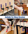 Two Piece 12 Inch Steel Bar Clamps With Reinforced Heavy Duty Bodies And Six Hundred Pound Jaw Capacity built for woodworking tasks.