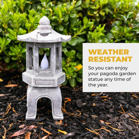 Solar Powered Pagoda Garden Statue With Flickering LED Lantern Outdoor Zen Decor For Calm Vibes In Your Yard 13 Inch Tall