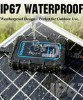 Image of 10 Amp 12 Volt PWM Solar Charge Controller With LED Display IP67 Waterproof Rugged on wet solar panel outdoors.
