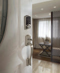 Avalon Front Door Handleset No Lock With Exterior Entry Lever And Reversible Interior Handle, Satin Nickel Finish, Door View