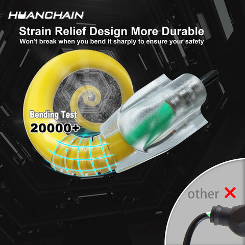 Heavy Duty Outdoor Extension Cord 14/3 Gauge 50 Feet Waterproof, 15 Amp 125 Volt, ETL Listed, 3 Prong Grounded Outlet, Rugged All Weather Performance for Tools, Appliances, Lights and More strain relief bend test