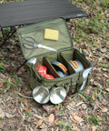 18L Tactical Camping Storage Bag with Shoulder Strap and Utility Tote for Gear Organization on forest floor, open view