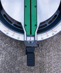 Close-up of the 12-Inch Compound Miter Saw With Xact Cut LED Shadow Line System gauge showing angle adjustments.