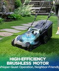 18 Inch 40V Max Brushless Cordless Push Lawn Mower With 4.0Ah Battery, 148Wh Total Power, Charger Included, Up To One Eighth Of An Acre Coverage, About 30 Minute Runtime, Lightweight, Easy Start, Mulch And Side Discharge Options on lawn