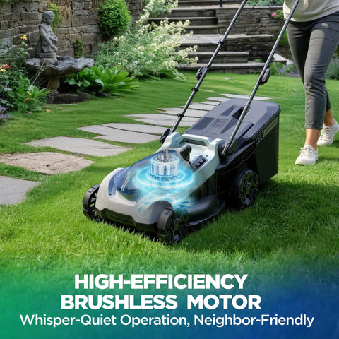 18 Inch 40V Max Brushless Cordless Push Lawn Mower With 4.0Ah Battery, 148Wh Total Power, Charger Included, Up To One Eighth Of An Acre Coverage, About 30 Minute Runtime, Lightweight, Easy Start, Mulch And Side Discharge Options on lawn