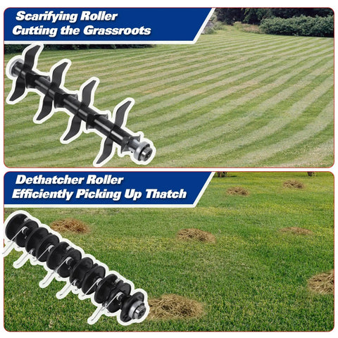 16 Inch Dethatcher And Scarifier For Lawn, Electric Walk Behind Tool With 15 Amp Copper Motor, dual roller detail
