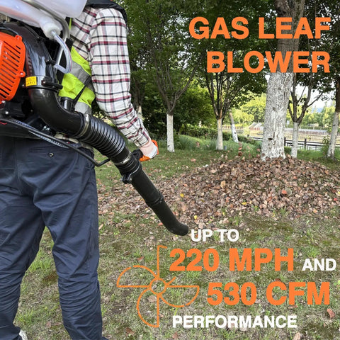 Person using 51.7cc 3 In 1 Gas Powered Backpack Sprayer With 3.7 Gallon Tank Turbo Pump Mist Duster in garden