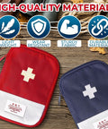 Two Pack Grab And Go Travel First Aid Bag Set with zippered compartments, showing red and blue water-resistant pouches.