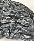 Top Shelf Single Pack Pure Cotton Welding Cap With Breathable Mesh Liner Insert Sweat Absorbing Inner Hood For Welders Heavy Duty Grey Comfortable Machine Washable One Size Fits Most Professional Welding Gear Headwear shown from overhead view featuring abstract camouflage pattern.