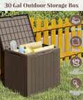30 Gallon Outdoor Storage Box Bench With Lockable Lid Waterproof Resin Deck Box For Garden Tools Pool Accessories And Cushions