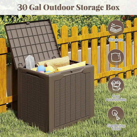 30 Gallon Outdoor Storage Box Bench With Lockable Lid Waterproof Resin Deck Box For Garden Tools Pool Accessories And Cushions
