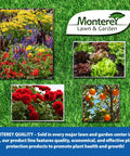 Monterey Lawn & Garden collage with flowers, vegetables, and fruit emphasizing plant health and growth with diverse plant images
