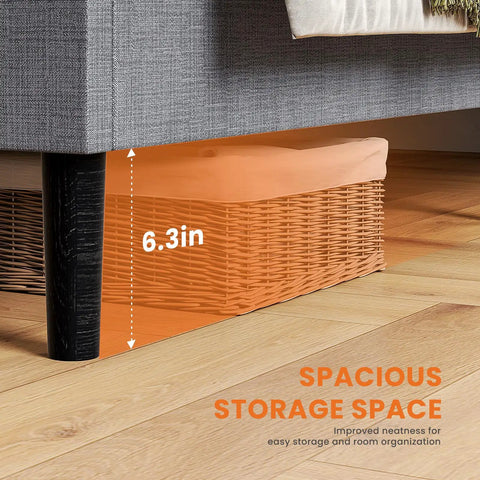 Full Size Platform Bed Frame With Adjustable Headboard Heavy Duty Wooden Slatted Support Fits 6 To 14 Inch Mattresses Solid Construction showing 6.3in storage space beneath.