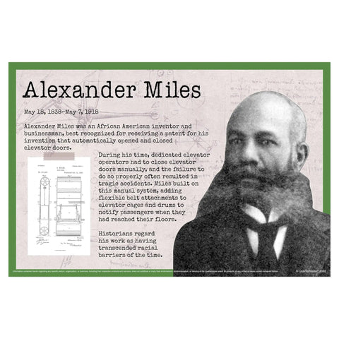 Image of Alexander Miles from Eight Black History Inventors Posters Set for Classrooms 12 X 18 Inches Each Made in USA.