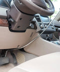 Wingbrake-V driver training brake installed in car; metal cable spans console toward steering wheel.