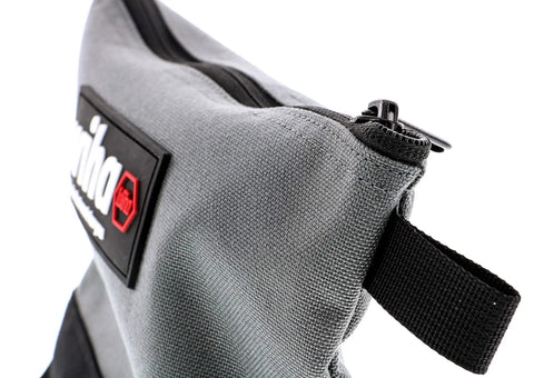 Close-up of grey zipper pouch of MaxxTor Impact Bits Set 34 Piece With General Purpose Zipper Pouch Energy Absorbing Torsion Zone