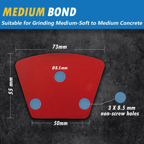 Trapezoidal Diamond Grinding Discs For Concrete And Stone Medium Bond 30 And 40 Grit Non Threaded Holes 3 X 8mm