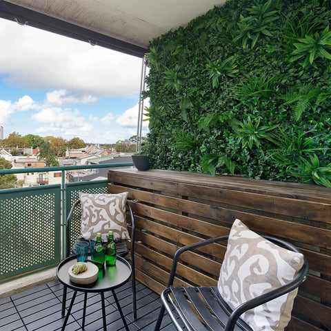 Artificial Rainforest Living Wall Grass Panels 20 By 40 Inch 5 Pack for privacy on a balcony with a view