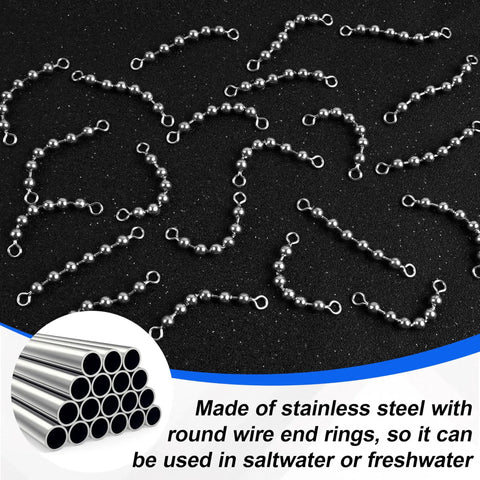 Bead Chain Fishing Swivels Stainless Steel 360 Degree Rotating Catfish Trolling Swivels 20 Or 40 Pack Pro Grade High Speed Tackle For Freshwater And Saltwater, stainless bead chain on black background