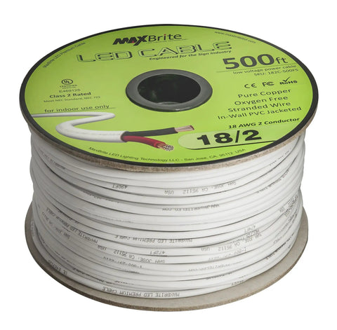 500 Foot 18 AWG Low Voltage LED Cable 2 Conductor White In Wall Speaker Wire UL Listed Class 2 Certified Oxygen Free Copper spool