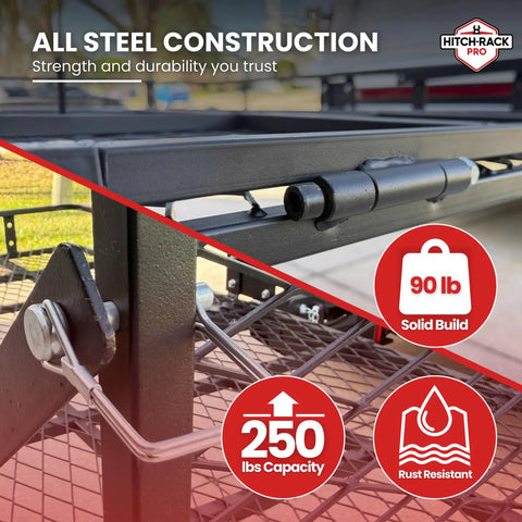 Heavy Duty 2 Inch Hitch Cargo Carrier For Electric Trikes With Folding Ramp And Tail Lights, Steel Platform, 250 Lb Capacity, Easy Roll On Loading, Beast Trike Hauler, Model SD 32-65 Carrier Only steel frame close-up