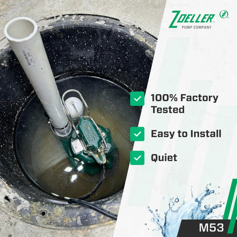 Mighty-Mate Submersible Sump Pump 1/3 Hp With Auto Float Switch submerged with cast iron housing in concrete sump pit