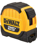 Wide Base 1 1/8 Inch Tape Measure, 25 Feet, Locking Blade, Standard Rule, Yellow Atomic Tape with casing visible, Built Tough Pro.