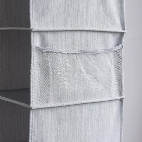 Hella Versatile Hanging Closet Organizers, 10 Pack Convertible Storage Shelves with mesh pocket detail in gray.