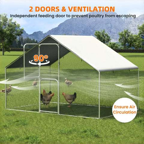 Walk In Metal Chicken Coop With Heavy Duty Outdoor Poultry Run And Protective Cover Predator Proof And Weather Resistant Spacious