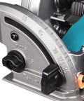 Detailed angle of Heavy Hitter 40 Volt Cordless Circular Saw showing precision depth adjustment and angle settings.