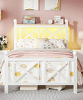 Next Level Twin White Bed Frame With Headboard And Footboard Featuring Built In Rgb Led Lights App Controlled in styled bedroom.