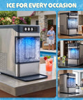 Countertop Nugget Ice Maker Delivering Dang Good Soft Chewable Ice That Chills Your Drinks Fast, No Sweat Setup With A Generous Two Liter Tank in a kitchen setting.