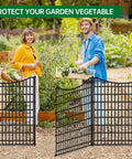 Couple standing by 18 panel no dig decorative fence with gate for outdoor yard and patio, 33 inches high, rustproof metal wire garden barrier