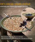 Solar Bird Bath Fountain For Deck Patio Balcony And Garden, Metal Bird Bath Bubbler with birds on deck-mounted feature.