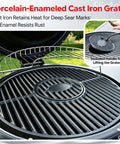 Porcelain-enamel cast iron grates in Kickass 22 Inch Steel Kamado Charcoal Grill And Egg Smoker With Cart, showing heat retention details.
